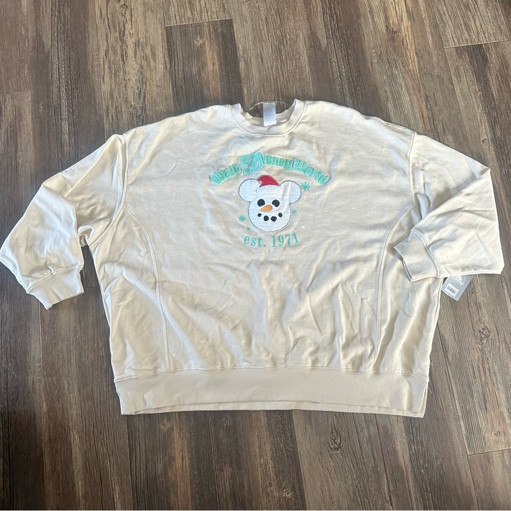 Walt Disney World cream Mickey Mouse snowman women's crew sweatshirt 3X NEW